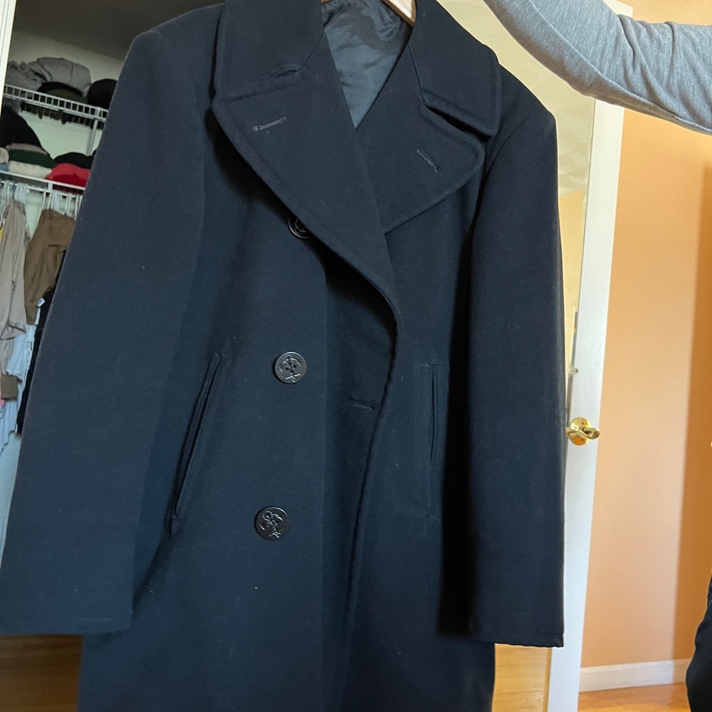 Black Pea Coat, authentic military issued coat used in the navy.